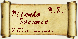 Milanko Kosanić vizit kartica